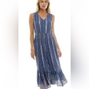 Luxology Blue Sleeveless Striped Maxi Dress